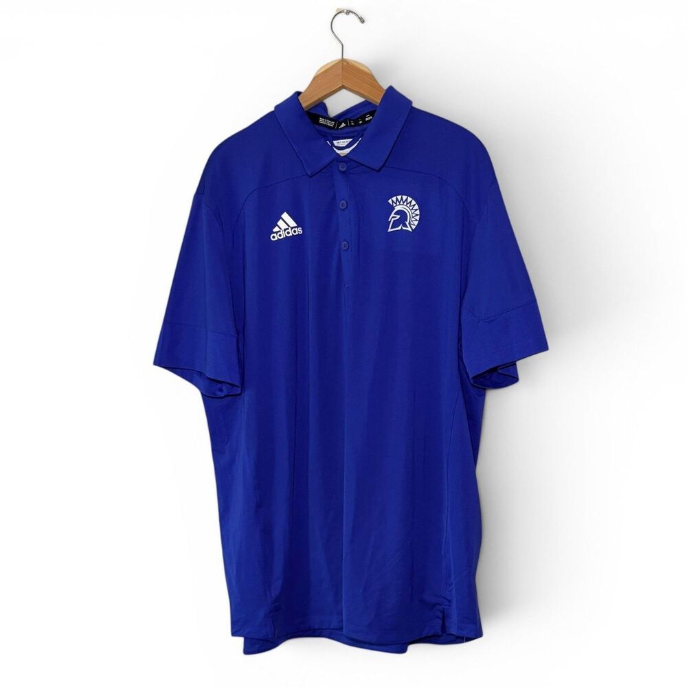 NWT Adidas Royal Blue & White Tech Polo Shirt San Jose State University Mens 2XL